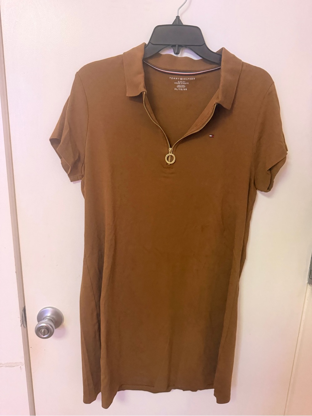 Tommy Hilfiger Chest-Logo Polo Zip Dress in Brown